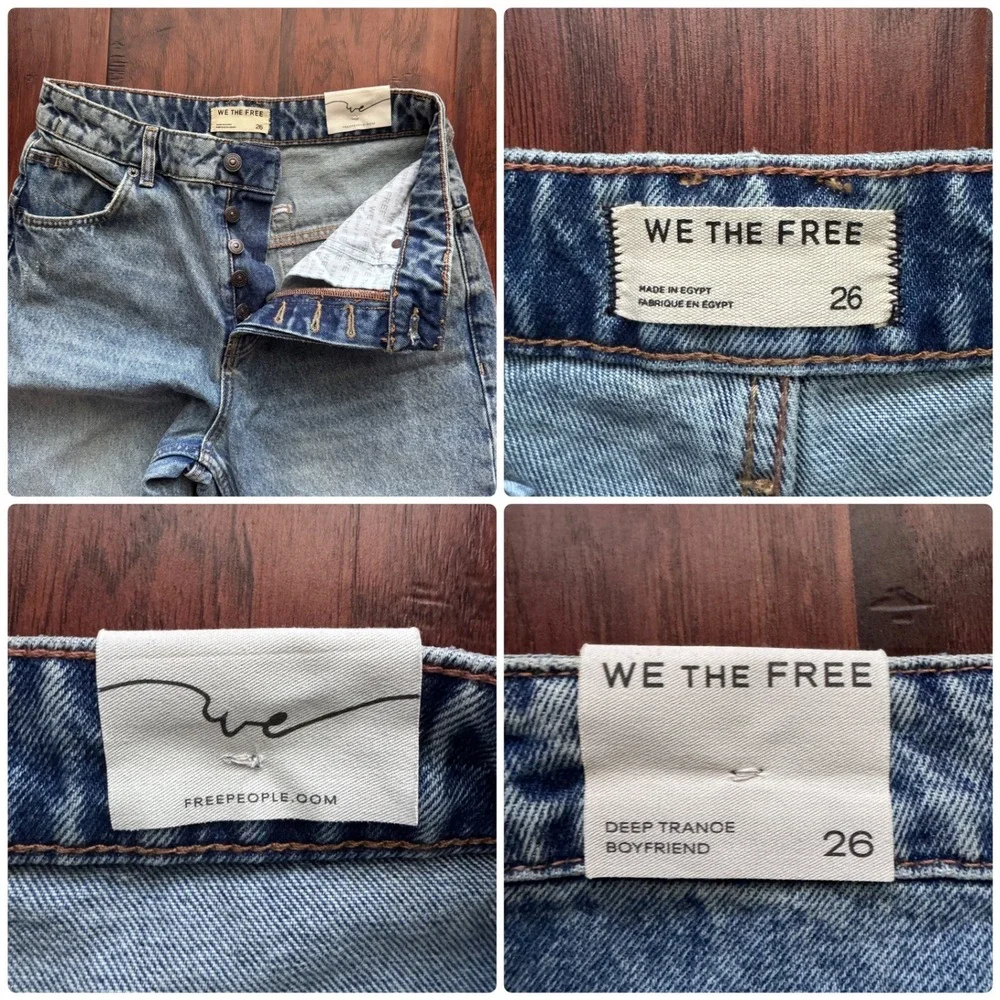 NWT Free People We The Free Deep Trance Dropped Boyfriend Jeans 26 Barrel Denim